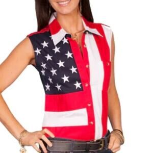 Scully Women's Red, White, and Blue Button Down Shirt